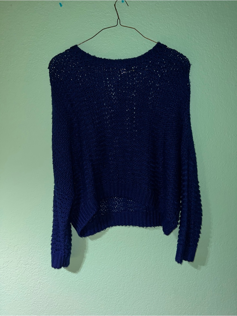 Forever 21 Dark Blue Open-Knit Crewneck Sweater